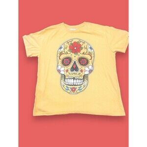 Hasta Siempre Womens Yellow Sugar Skull Shirt Dia De Los Muertos Day Of Dead XXL